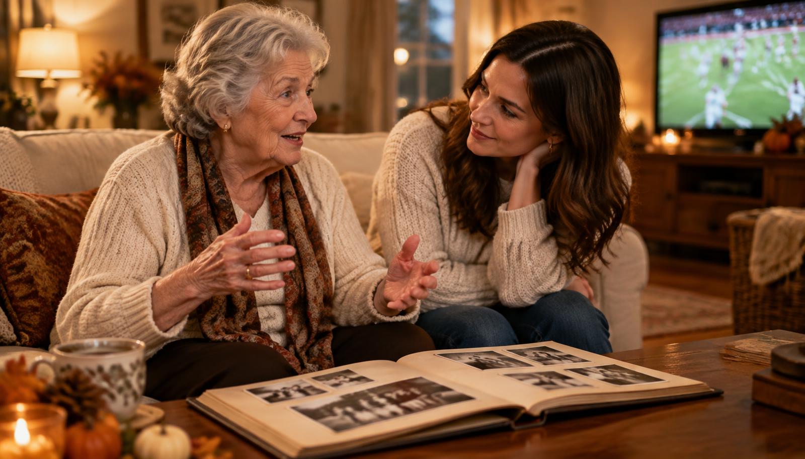 Grandma telling story for LegacyCloud at Thanksgiving
