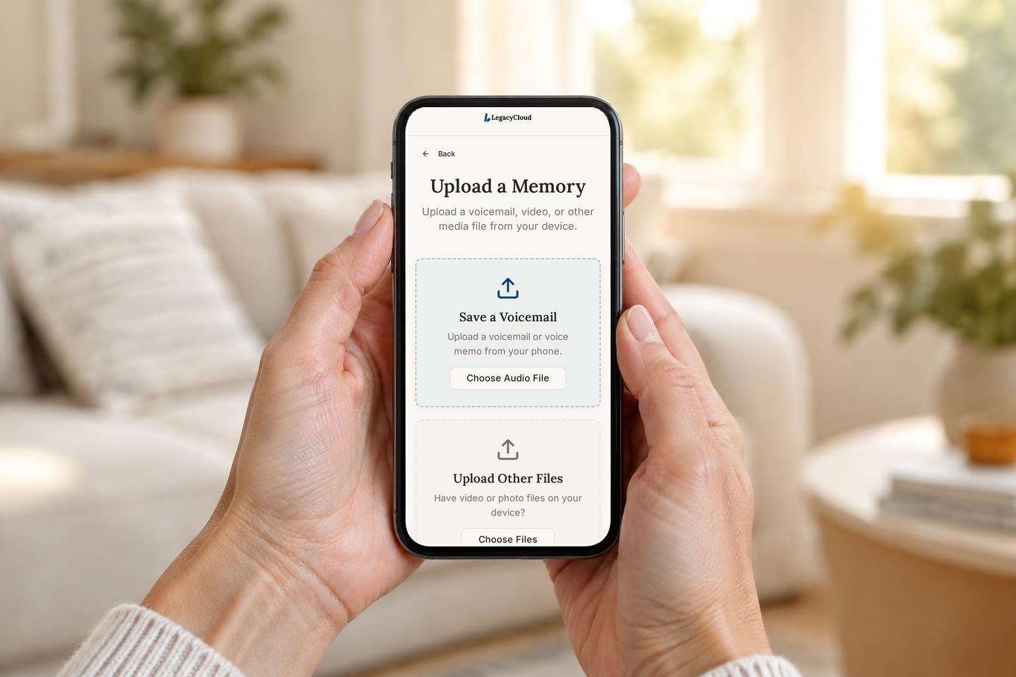 uploading memory on the LegacyCloud app