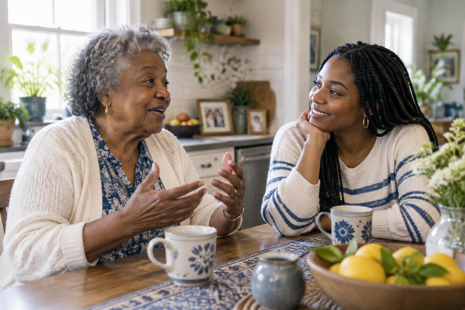 Great grandmother and granddaughter talk about memories to record for LegacyCloud - why conversations matter